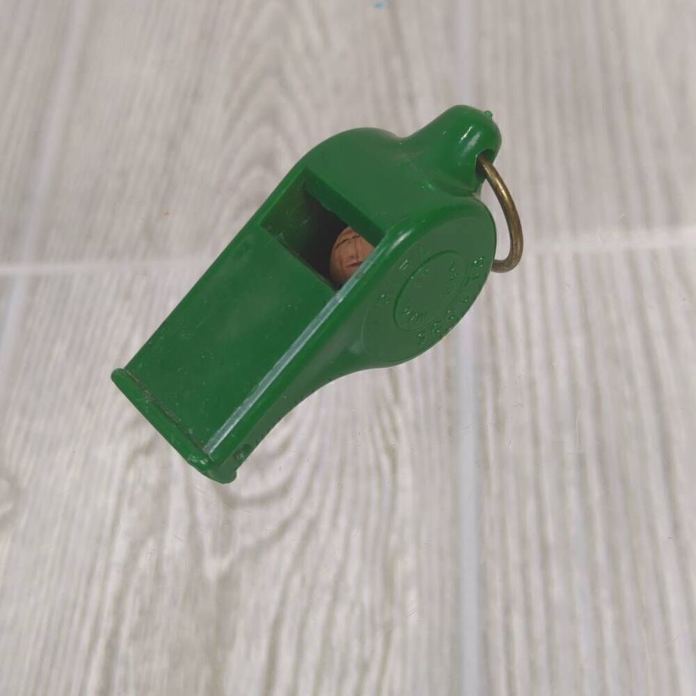 Vintage Girl Scouts of America Plastic Whistle Green with Cork Ball Inside